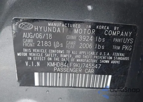 2019 Hyundai Elantra Sel из США, поврежденный, VIN KMHD84LF9KU745547